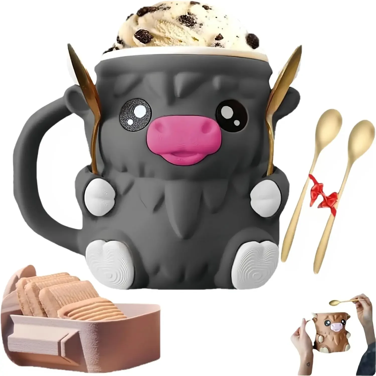 

Креативный держатель для льда с изображением коровы, 3d принт, контейнеры для мороженого, забавная кружка для воды с мультяшными животными, милая чашка для мороженого