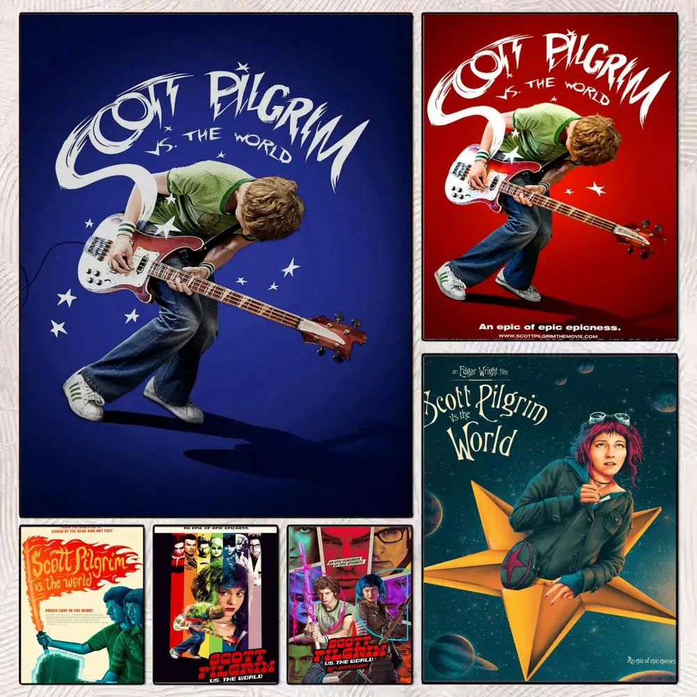 S-Scott Pilgrim VS W-World Painting Calligraphy Modern Canvas Poster Wall Art Aesthetic Bedroom Decor for Cafe Home Gift