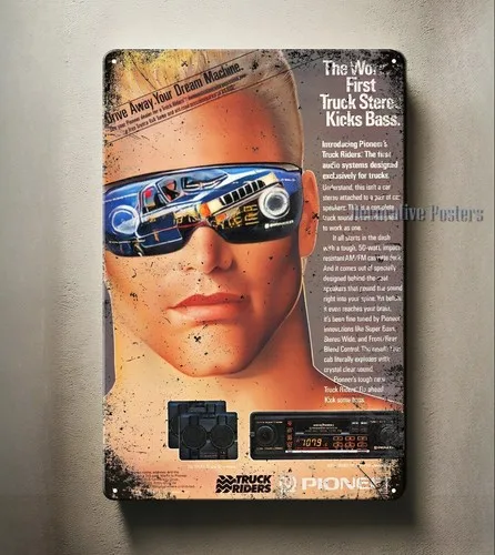 Vintage Truck Stereo Kicks Bass Metal Poster - Tin Sign