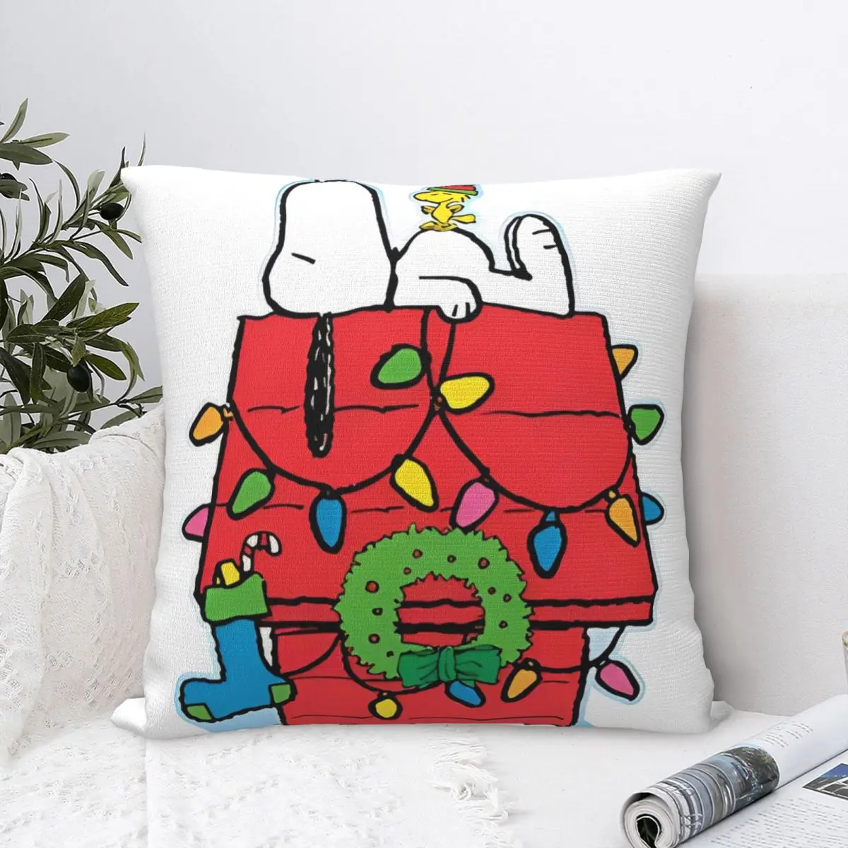 Christmas Snoopy Cartoon Pillow Cover Woodstock Peanuts Charlie Brown Pillow Case Cushion Cover Pillowcases For Home Decoration