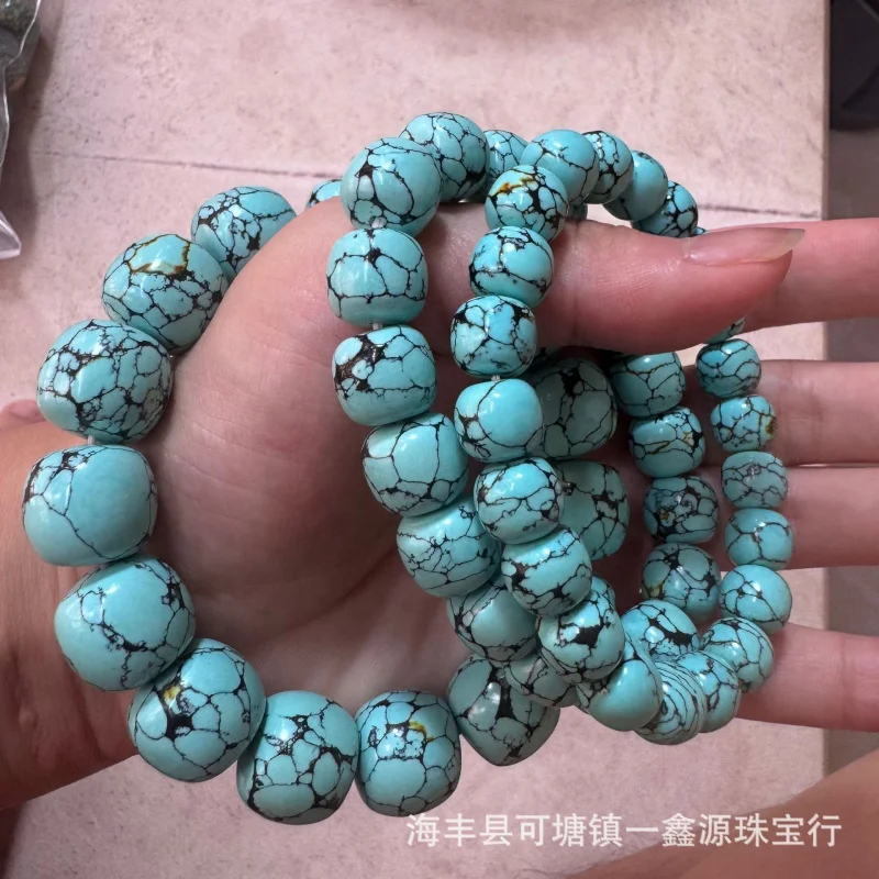 

Бирюзовый сетчатый браслет с цветочным узором, в этническом стиле, из магнезита и железной проволоки, для мужчин