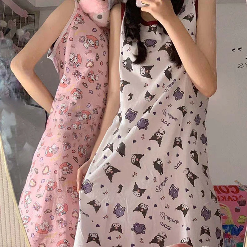 

Japanese Cute Cartoon Round Neck Loose Home Casual Nightdress For Women