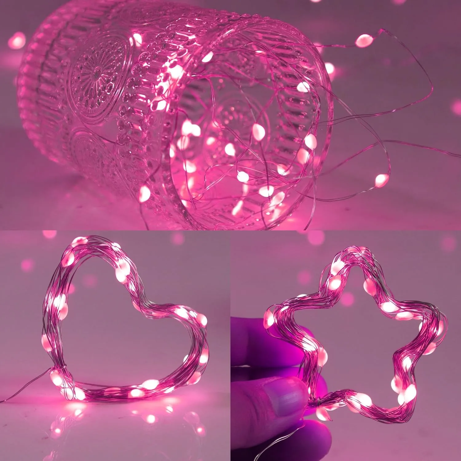 ピンクのLEDストリングライト,バレンタインデー,ロマンチックな装飾,USBリモコン,結婚式の花輪,家の装飾,10 m, 20m, 100 LED,200 LED