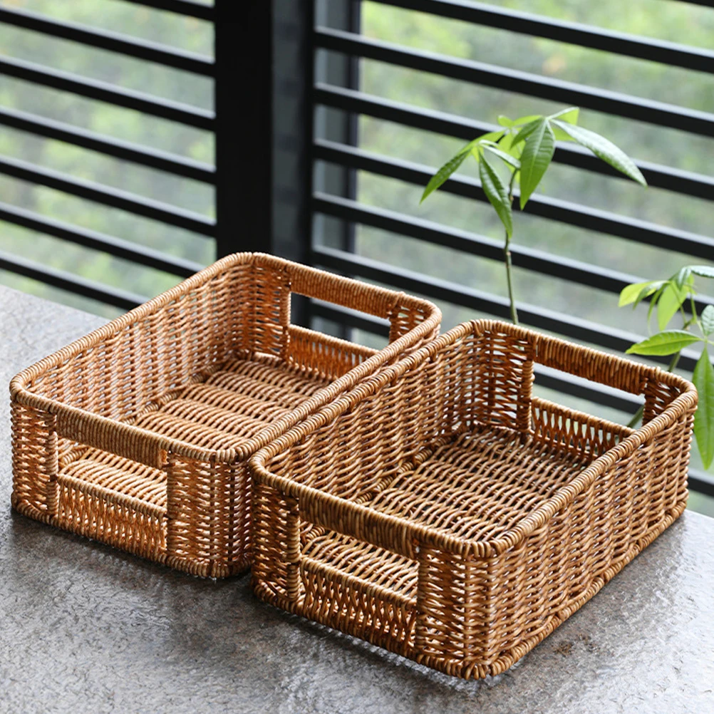 

Woven Storage Desktop Container Shallow Beige 26x17x8cm Retro Rattan Bathroom Bedroom Organizer Home Supplies Box