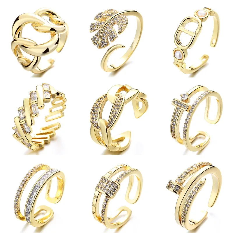 

Premium Sense Golden Ring for Woman Opening Adjustable Fashion Geometric Finger Ring Anniversary Wedding Jewelry
