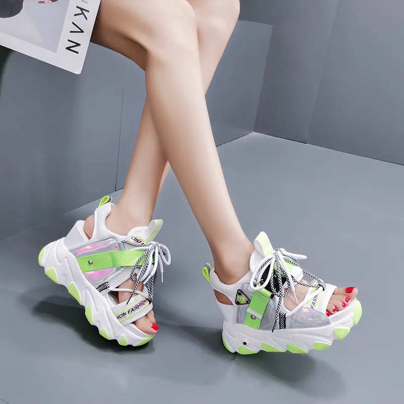 Platform Gladiator Sandals Lace Up White Sandals Women High Heels Wedges Casual Sports Shoes Woman Spring Summer Ladies Shoes