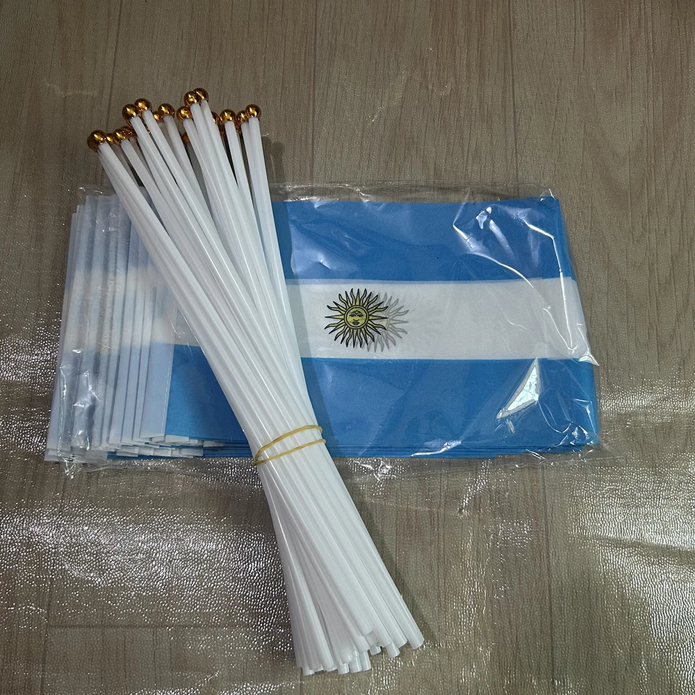 （TIKI FLAG）Argentina hand flag 14x21cm Polyester Fade-Resistance Argentina Hand Waving Flag with Plastic Flagpole for Events