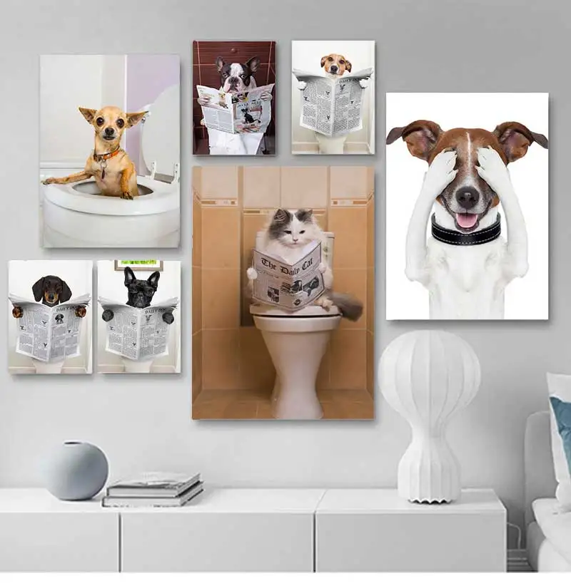 Divertida Pintura al Óleo de Perro Leyendo el Periódico sobre Lienzo, Póster Decorativo para Pared, Cuadro para Decoración de