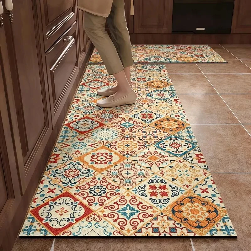 

Kitchen Rug Absorbent Non-Slip Floor Mat Luxury Botanical Floral Carpet Diatom Mud Long Size Rugs Home Decor Alfombra De Cocina