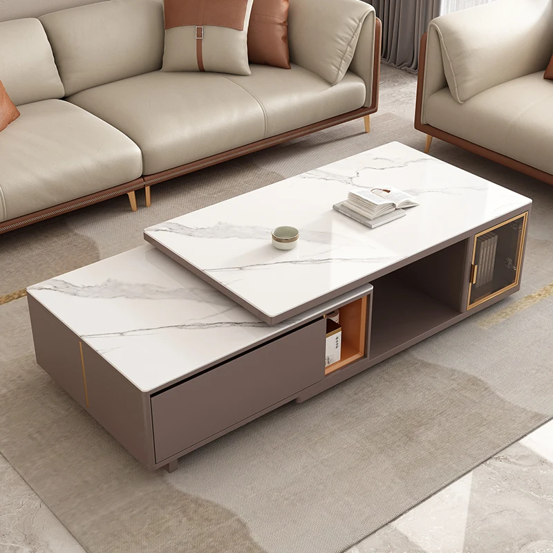 

Coffee table light luxury modern simple TV cabinet combination living room multi-functional telescopic new rock slab tea table i