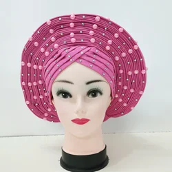 auto gele already made headtie bonnet nigerian aso oke with beads&stones turban femme head wrap african headtie for party