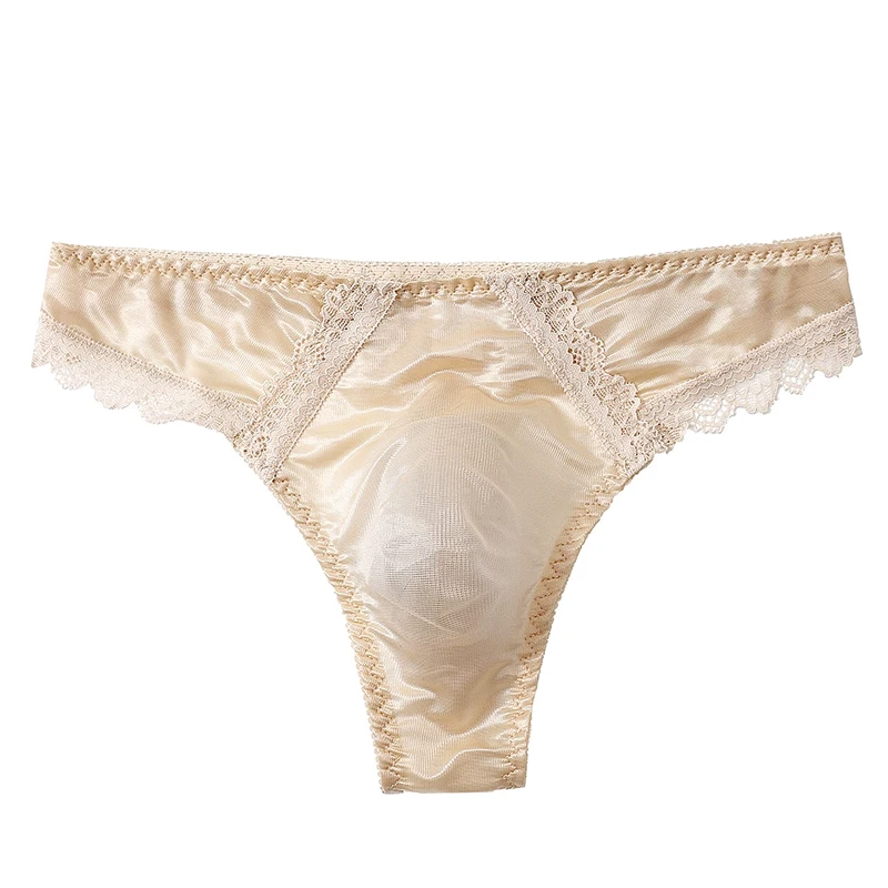 Ice Silk Lace Man Underwear Ultra-thin 3D Pouch Male Thong Tanga Sexy Low Waist Seamless Solid Color G-strings T-Back Panties