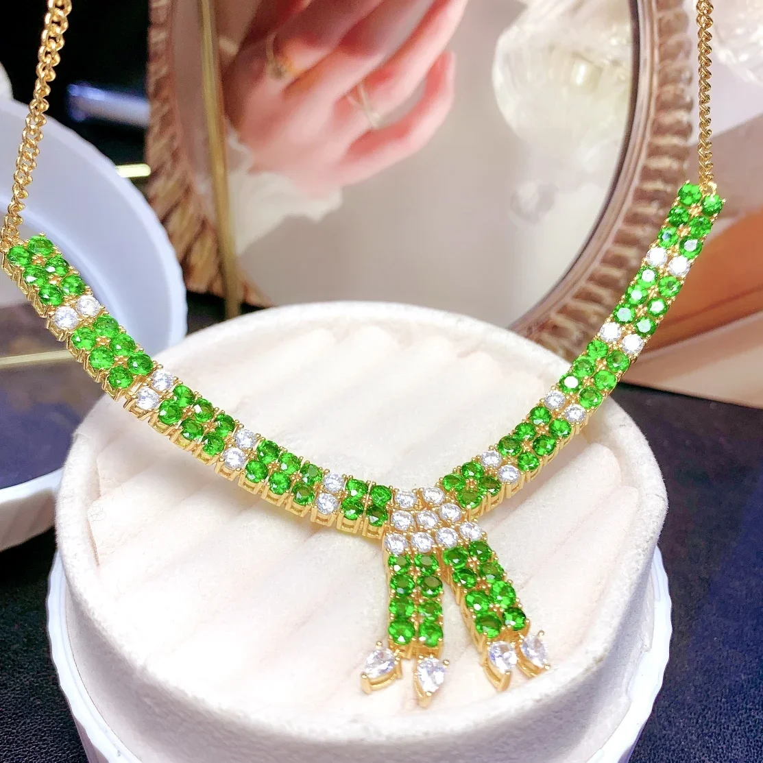 

Natural diopside silver 925 jewelry female 925 sterling silver female luxury female necklace free delivery of Christmas gems