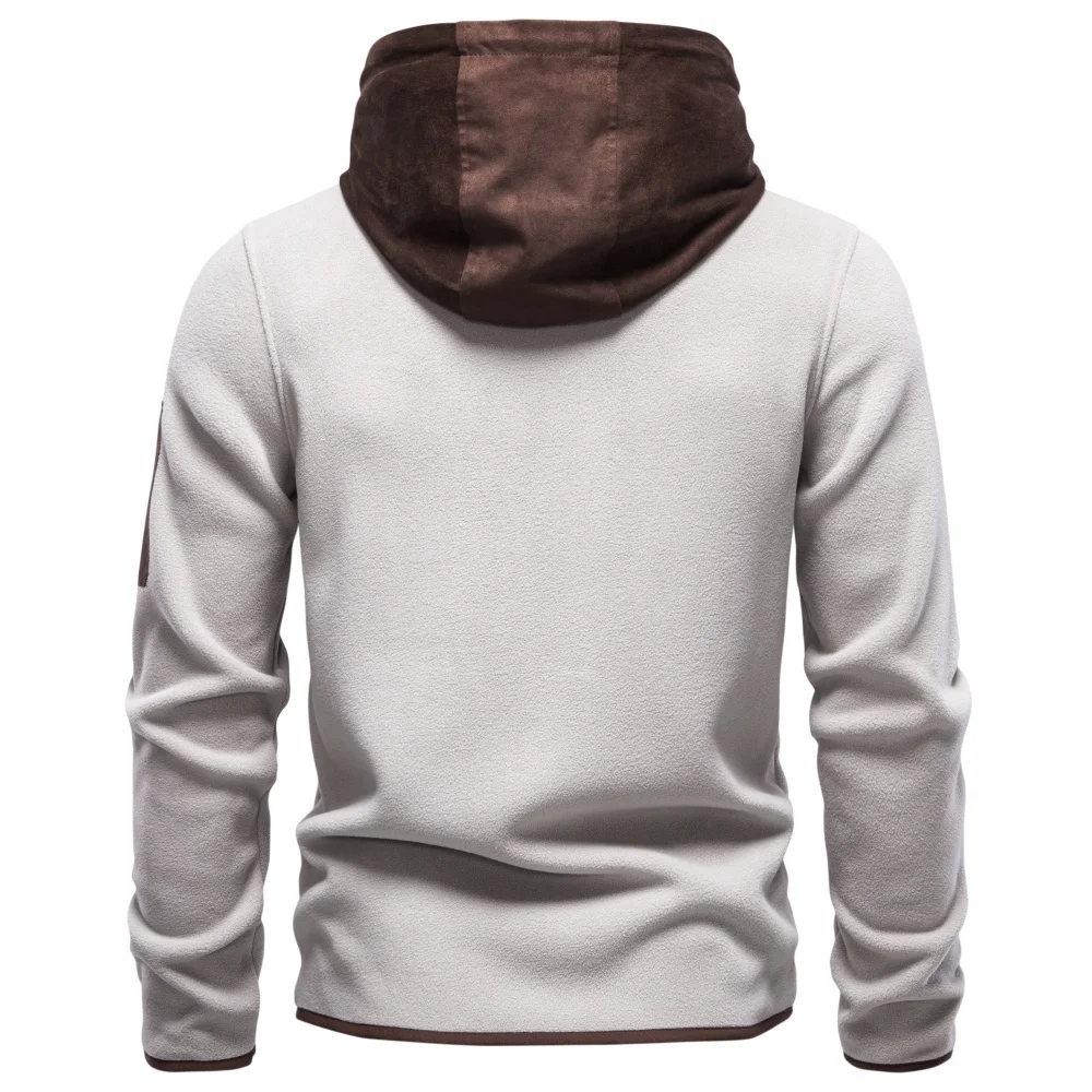 AIOPESON Herren Fleecejacke mit mehreren Taschen, Kapuze, durchgehendem Reißverschluss, Wildlederkapuze, Streetwear, Herbst-Winter, warme Oberbekleidung – Detail 6