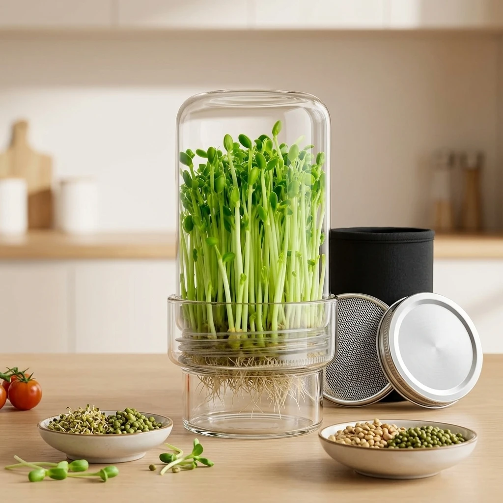 Indoor Gardening Sprouting Jar Kit Transparent Seed Germination System with Drip Tray for Home Educational Observation Set