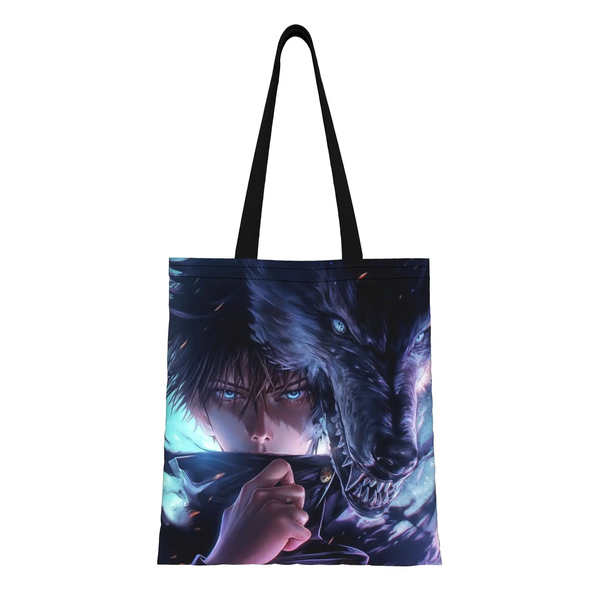 

Сезон «Снова в школу»: Сумка-тоут из холщовой ткани «Дзюдзюцу Кайсен» с Мегуми Фушигуро (30), идеально подходит для путешествий, женская сумка с верхней ручкой