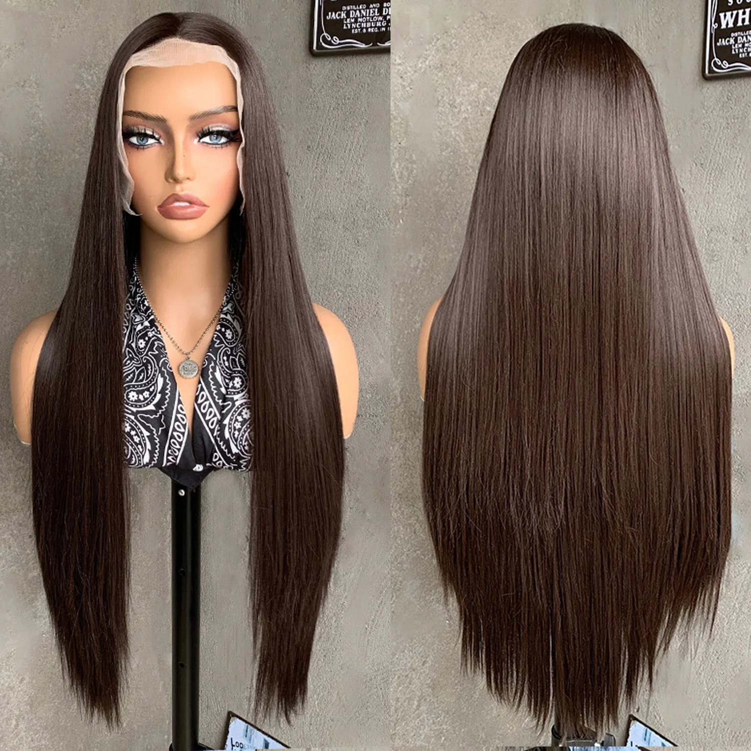 250% Шоколадно-коричневый длинный 30-дюймовый прямой парик фронта шнурка для чернокожих женщин Цветной прозрачный синтетический парик фронтальной части шнурка 13x4 HD