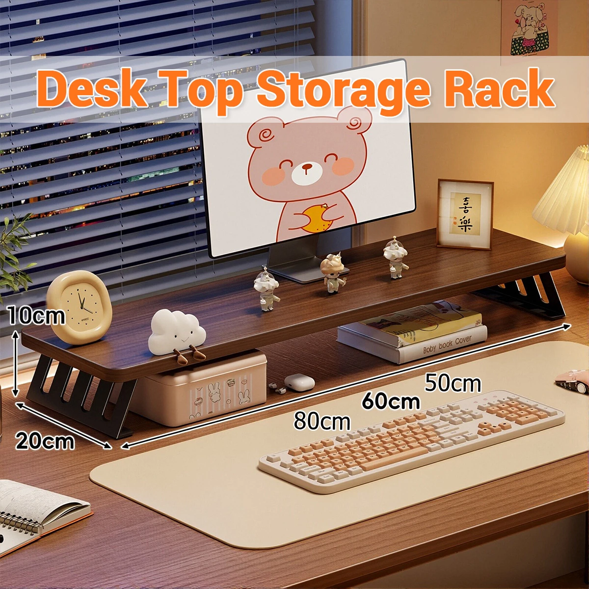 Bibliothèque de bureau flottante, support de moniteur à pince, étagère de rangement surélevée