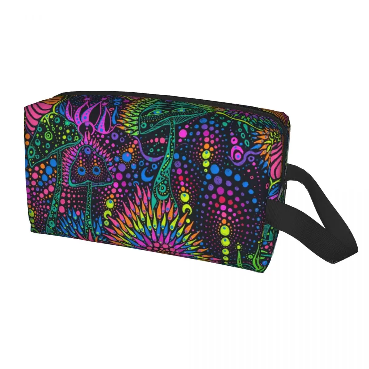 Magic Mushroom Moonrise Trippy Psychedelic Neon Pastel Goth Cosmetic Bag Big Capacity Makeup Case Beauty Storage Toiletry Bags