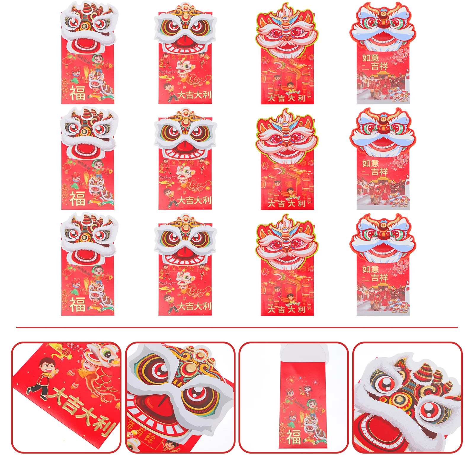 

12 Pcs Spring Festival Money Envelopes Red Bag Packet Charm 2022 Packets Colorful Paper Traditional Pocket