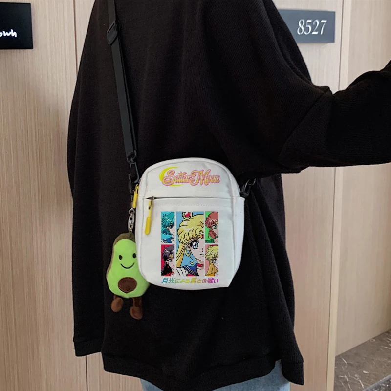 Sailor Moon Shoulder Bag Kawaii Cartoon Pattern Square Crossbody Bag Cute Children Portable Outdoors Sports Satchel Travel Bags