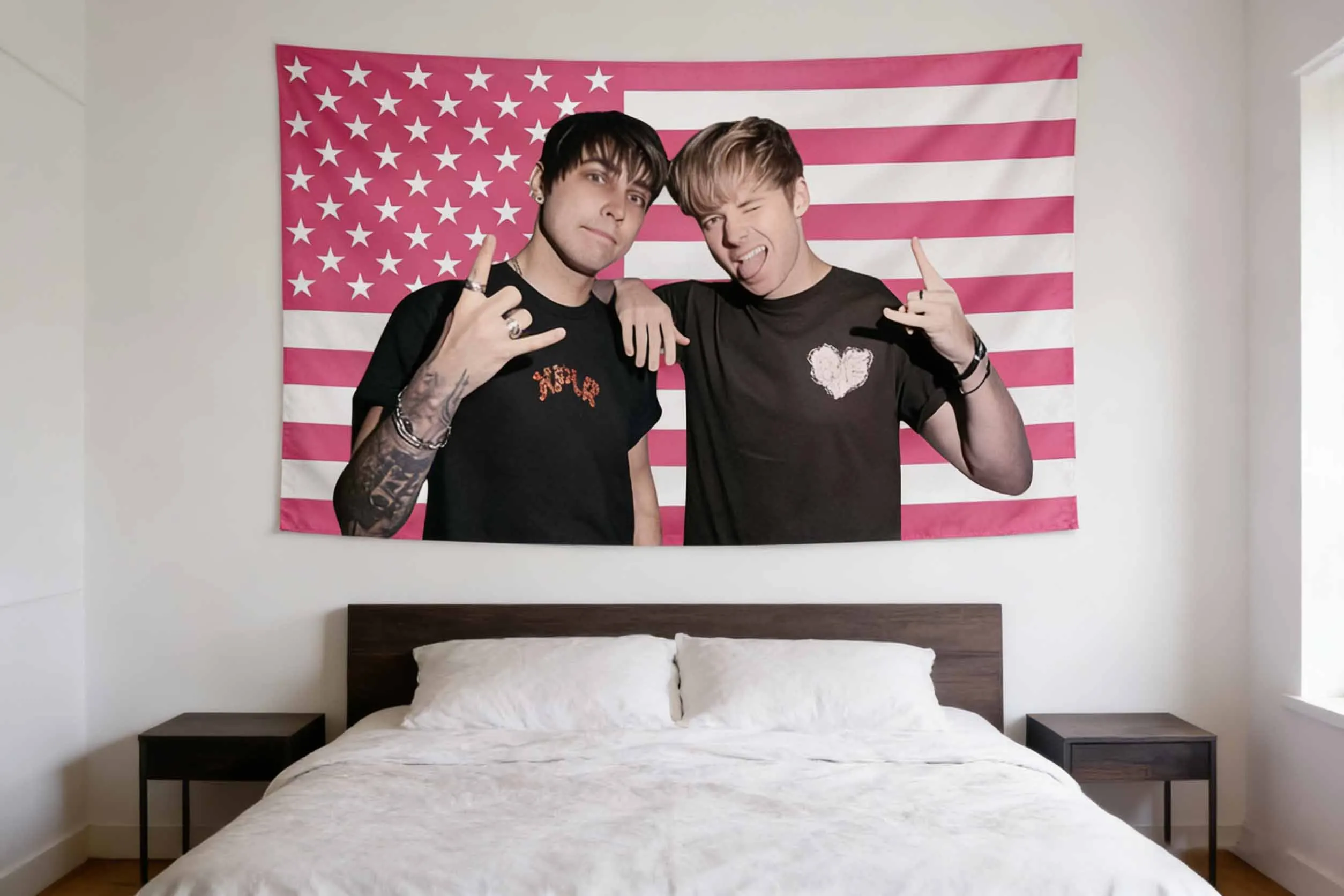 Jake&Johnnie Sam Colby Pink American Flag Tapestry Stars And Stripes Wall Hanging Ideal for College Dorm Bedroom Decor Fan Gift