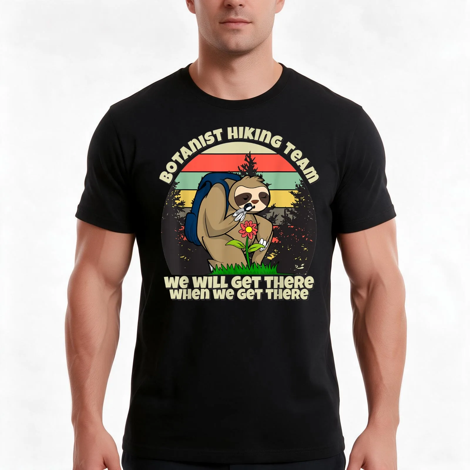 Botanist Hiking Team, Botany Sloth T-Shirt, Summer Casual Cotton Tee, Oversized Streetwear Tops, Vintage Graphic Print