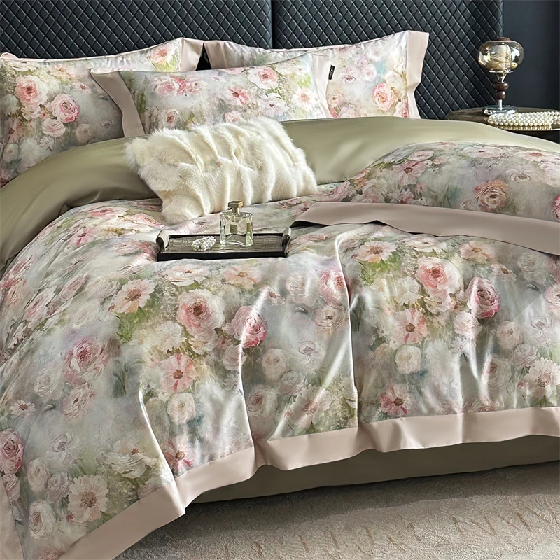 プレミアム 1000TC エジプト綿フラワープリント高級クイ - Home Textiles Premium のレビューと価格