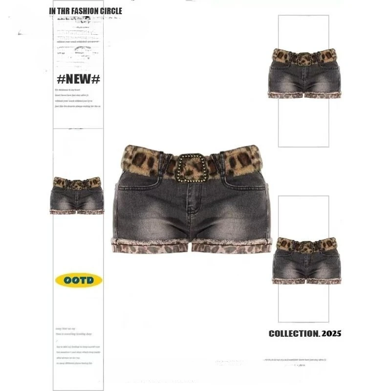 

Американские сексуальные короткие джинсы Y2k, женская повседневная уличная одежда, джинсовая винтажная леопардовая лоскутная летняя сексуальная облегающая молния в стиле ретро