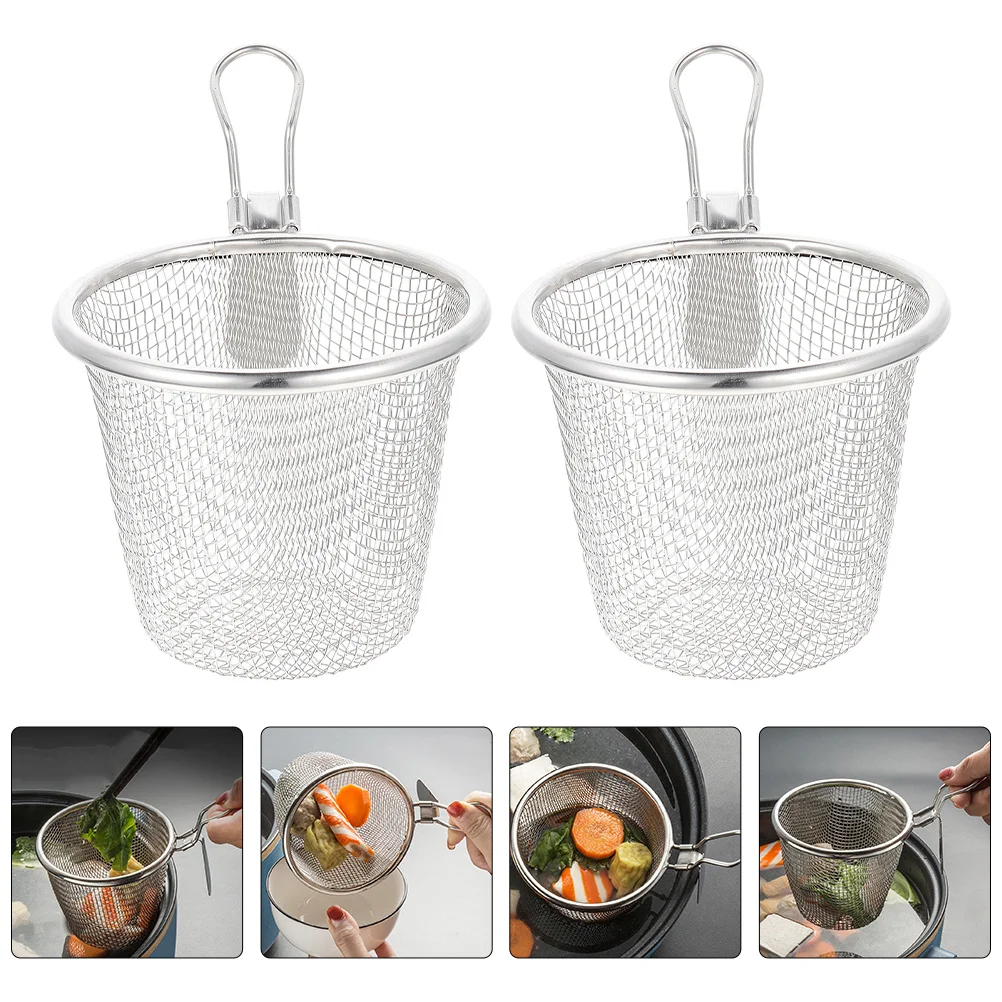 

2Pcs Mesh Pasta Baskets Stainless Steel Strainers for Noodles Cooking Filtering Oil Kitchen Strainer Colanders