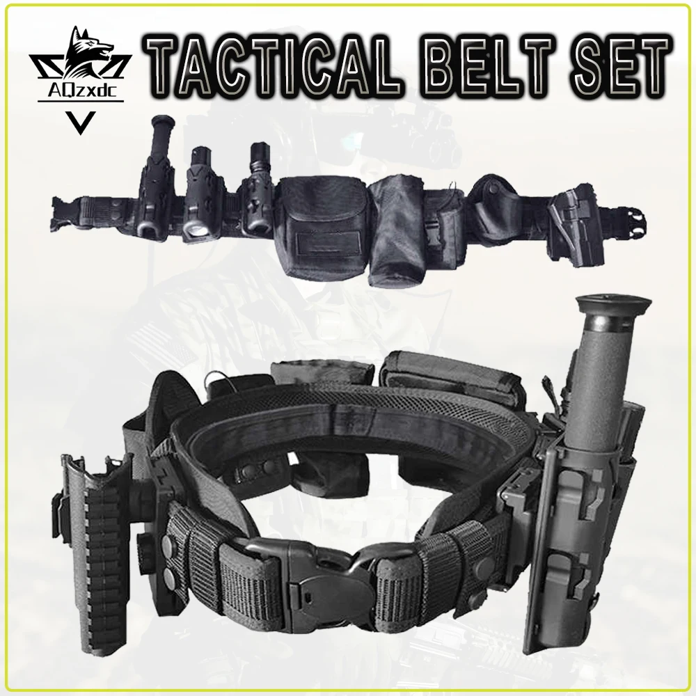 

8 in 1 Duty Tactical Belt Set Multifunctional Hunting Airsoft Utility Belt with Spray Case Flashlight Case Walkie-Talkie Case
