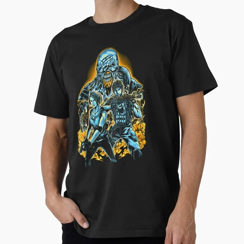 Vintage Resident Evil Nemesis Evil T‑Shirt Biohazard RE3 Horror Movie Game Graphic Print Tee Retro Unisex Streetwear Tops
