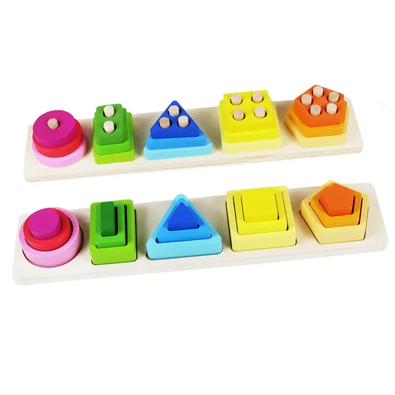 Shape Category Stack Toy Wooden Jigsaw Puzzle Geometric Shape Building Blocks Color Matching Puzzle Early Educational Toy
