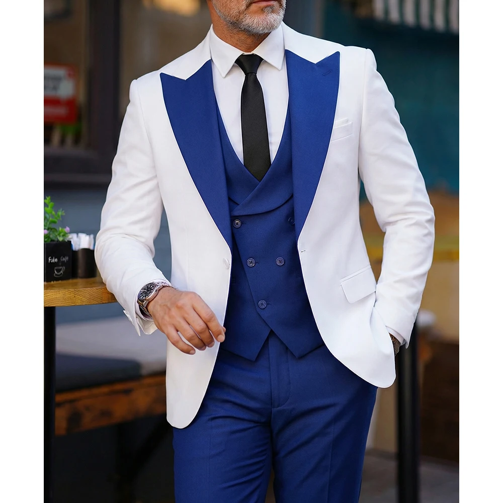 

3 Pieces Men Suits Doubel Breasted Waistcoat Peaked Lapel Tuxedo Wedding Suits（Blazer+Vest+Pants）XS-3XL