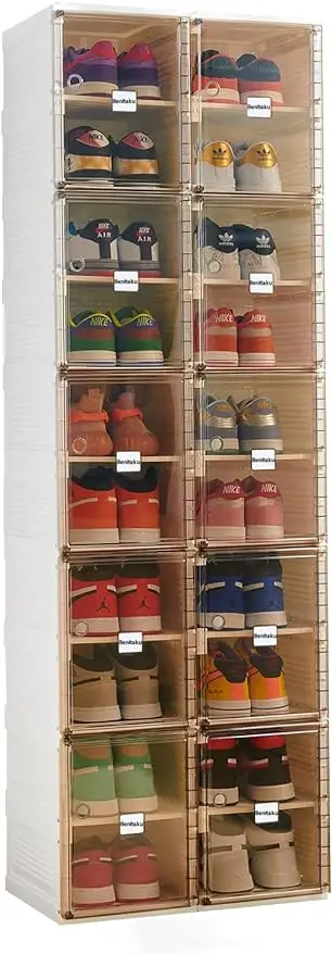 

Benitaku Shoe Storage Organizer - Foldable Cabinet with Doors - Durable and Stable Storage Boxes - Stackable Shoe Rack Organizer