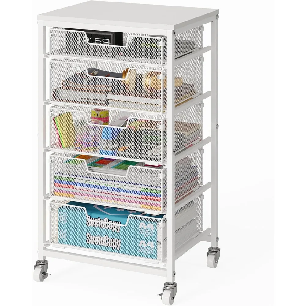 

5 Drawer Mobile File Cabinet, Under Desk Mobile Filing Cabinet with Wheels, Vertical Metal Filing Chest Rolling Small Desk Print