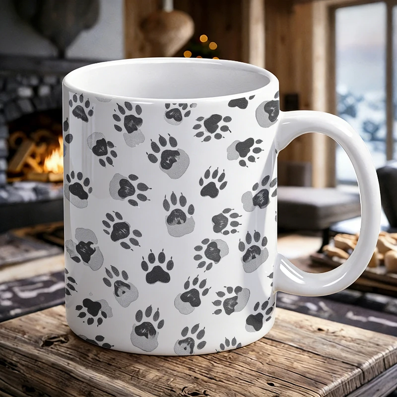 

Grey Paw Print Ceramic Mug Minimalist Pet Footprint Coffee Cup, Milk Cup, Drinking Cup, Gift for Friends, Fade-Resistant