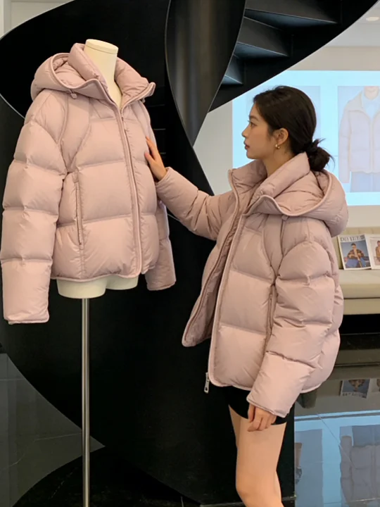 

Adorable Small Size 2025 New Korean Sle Thi Warm Pink Cotton Jaet Winter Clothes Bunting ort Coat for Women
