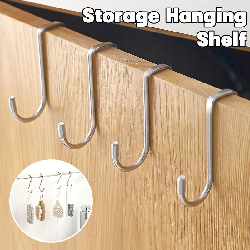 1-4pcs S-Hook Metal No-Drill Hanging Hooks, Strong Load-Bearing S-Shaped Hooks for Kitchen, Dorm, Door, Wardrobe, Shoe Cabinet