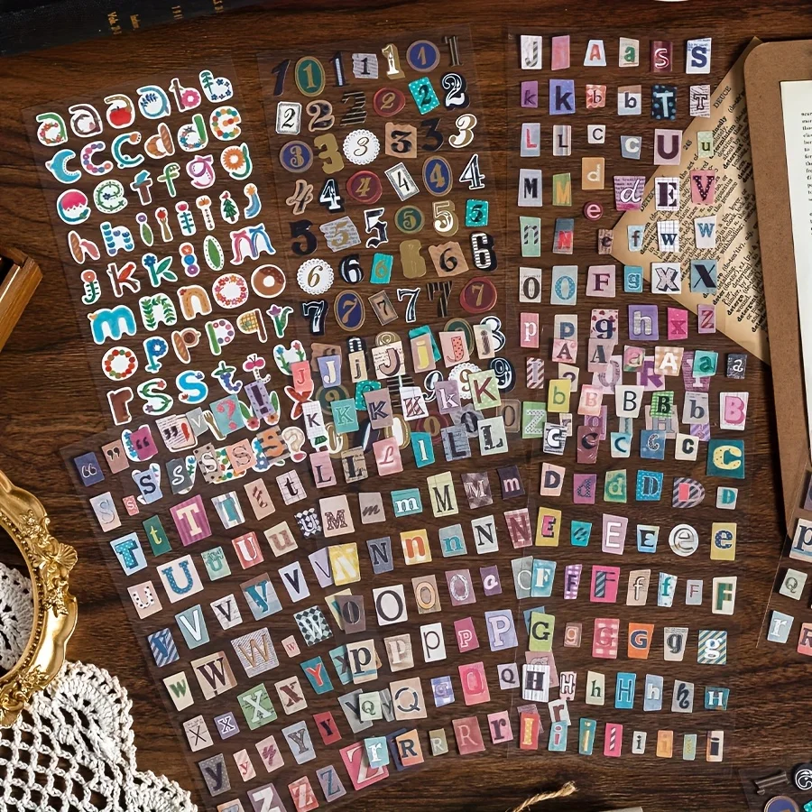 1 Juego de pegatinas de letras con números Vintage, pegatinas de números para álbum de recortes, pegatinas de letras de 6 uds para decoración de diario, cuaderno