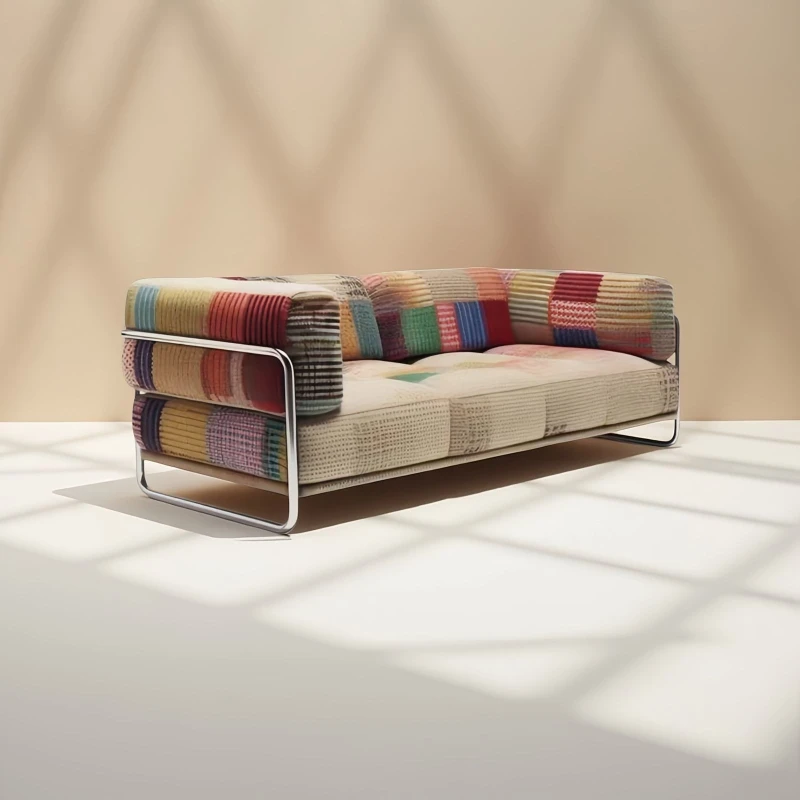 Mid-Century Fabric Sofa Ethnic Style Color-Blocking Small Apartment Sofa Living Room In-line sofás para salón home Furniture