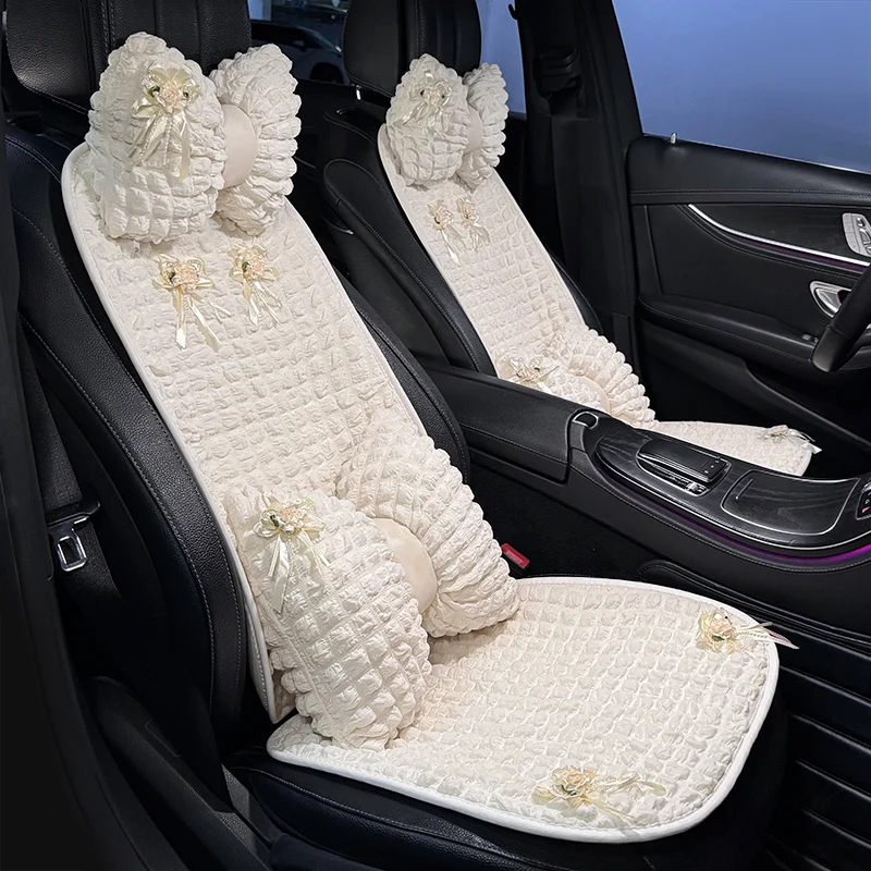 

New Four Seasons Universal HIgh End Fashion Light Luxury Flower Puff Car Seat Cushion Cover Car Interior Ornaments