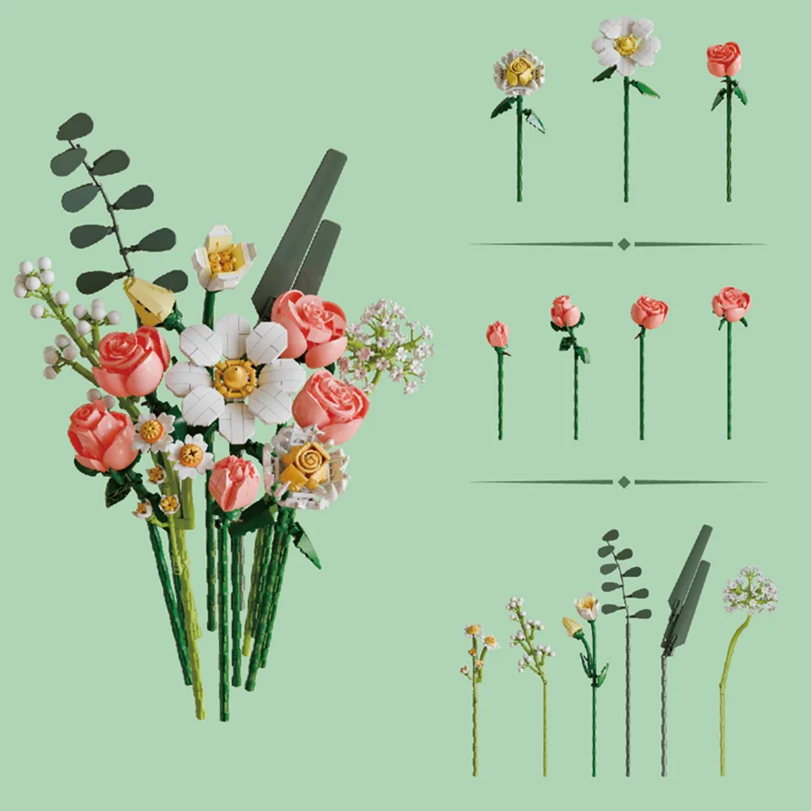 Fleurs de blocs de construction, fleurs de blocs de construction réalistes. La série Life Flower de fleurs de blocs de construction. Cadeaux de Noël, fes