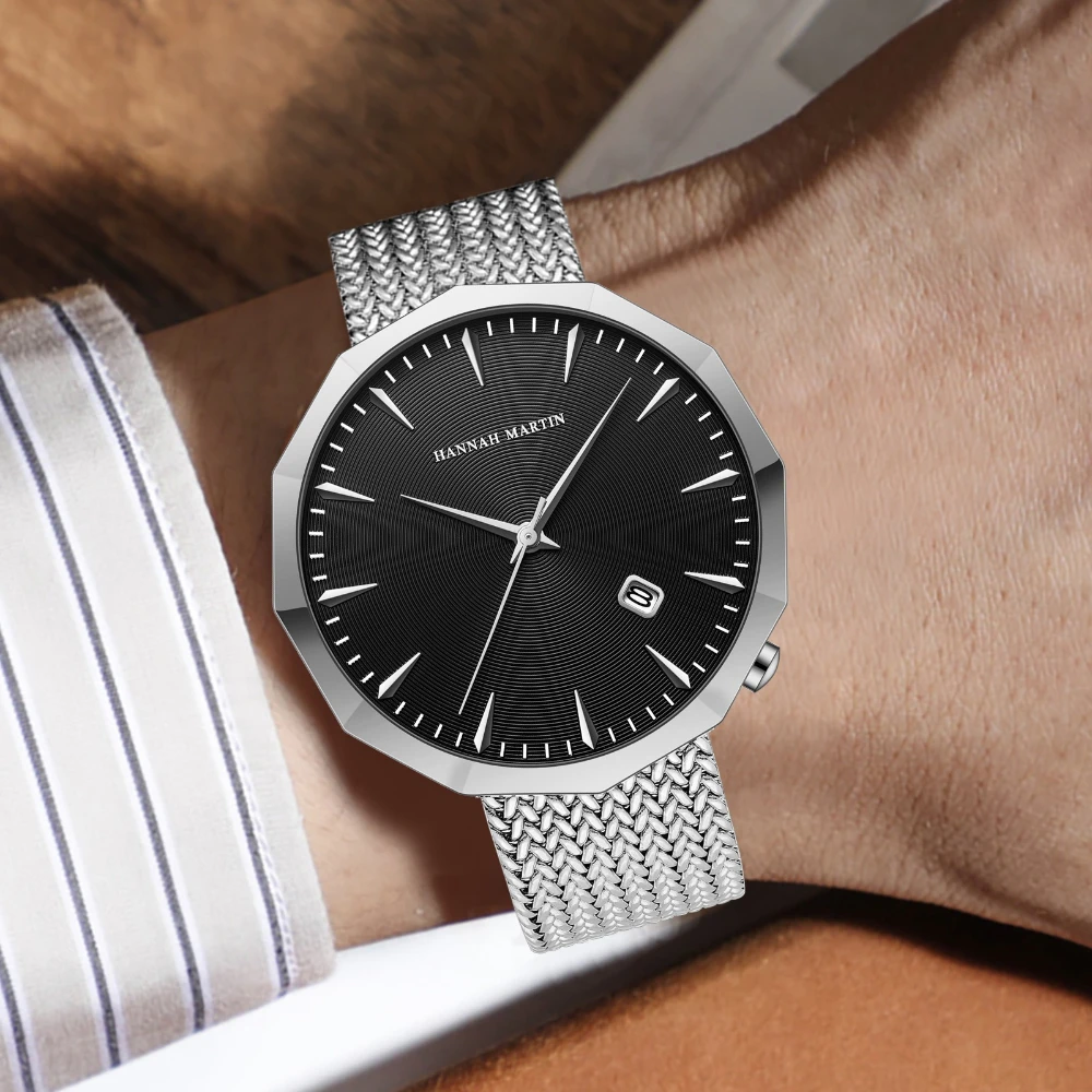 HANNAH MARTIN 1541 Luxury Fashion Business Quartz Men's Watch Diamond Waterproof Calendar Watches for Men Relogios Masculino