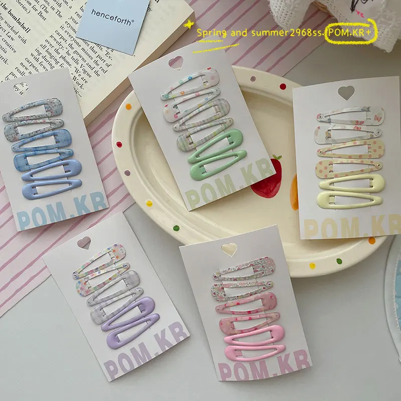 

Набор из 6 заколок для волос BB с мультяшным принтом в форме слезы, 5 см, милые боковые заколки для челки для девочек, не скользящие, с защелкой