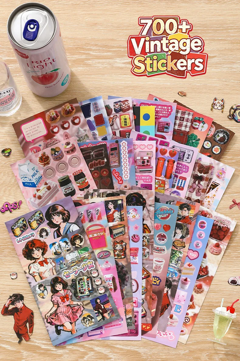 Showa Theme Die-Cut Stickers Book 25/50 Sheets for DIY Decorative Scrapbook Phone Case Collage Aesthetic Stationery Stickers