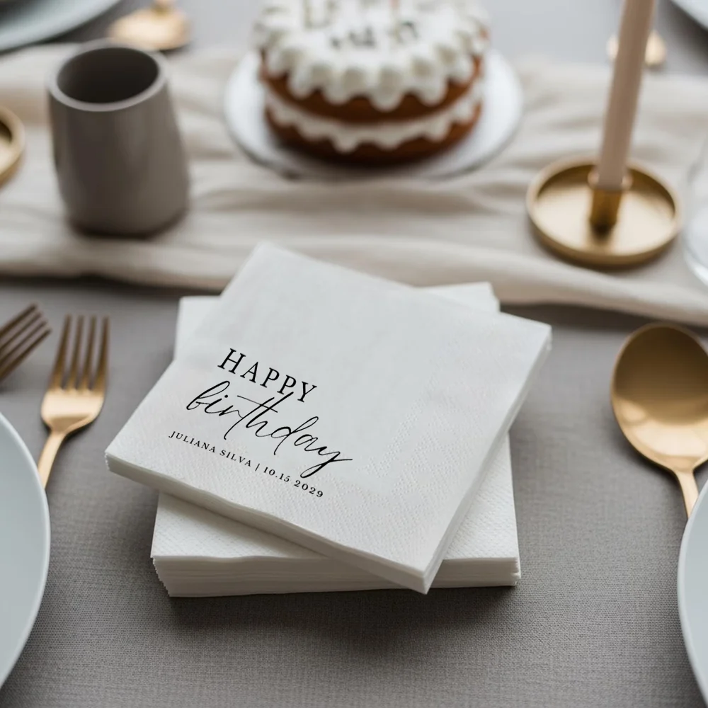 

Custom 20 Sheets Happy Birthday Cocktail Napkins with Text Party Table Decoration for All Ages Elegant Accessories for Mitzvah