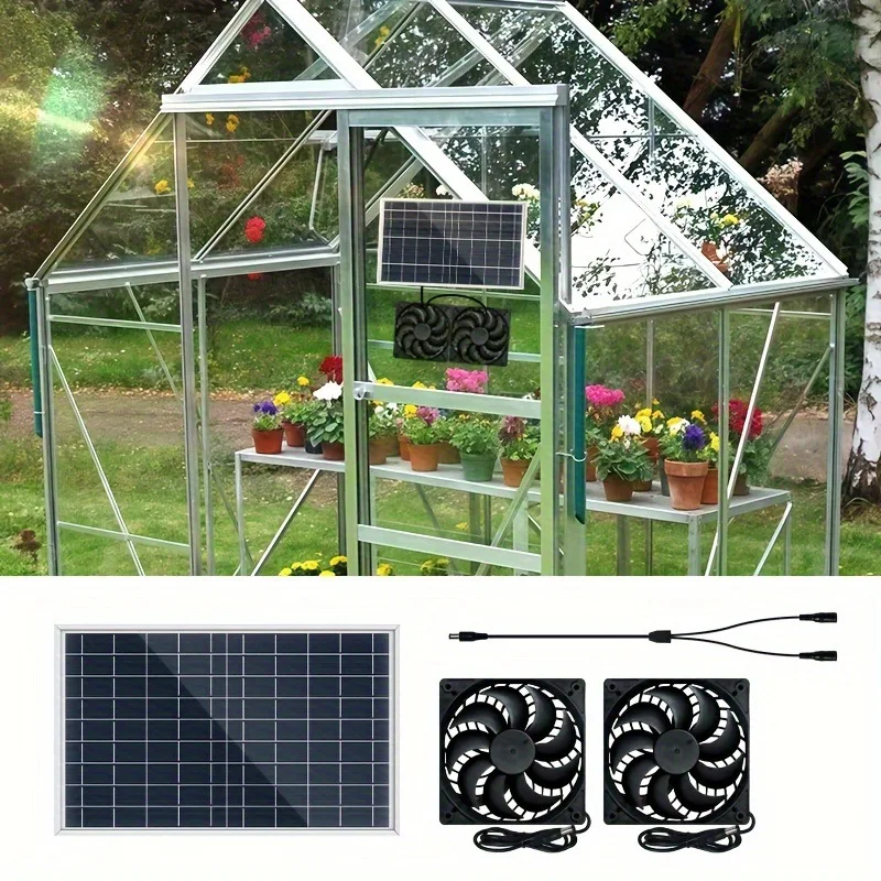 Solar Powered dual Fan Exhaust 2 Fan Waterproof Dual Exhaust Fan Air Extractor For Camping Greenhouse Kitchen Animal House RVs