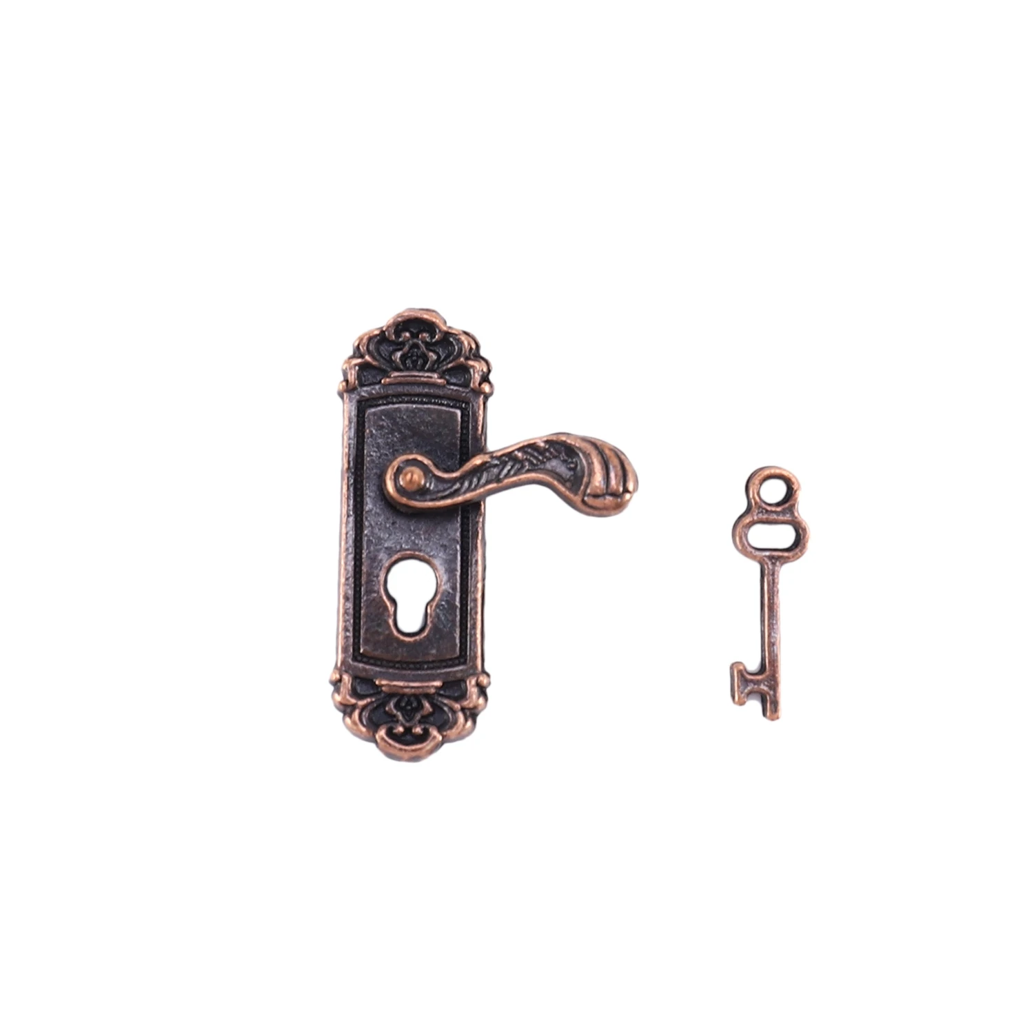 Serrure de porte l'inventaire rétro en alliage, serrure de porte de maison beurre, accessoires de meubles de maison, poignée droite, 1:12, 4 pièces