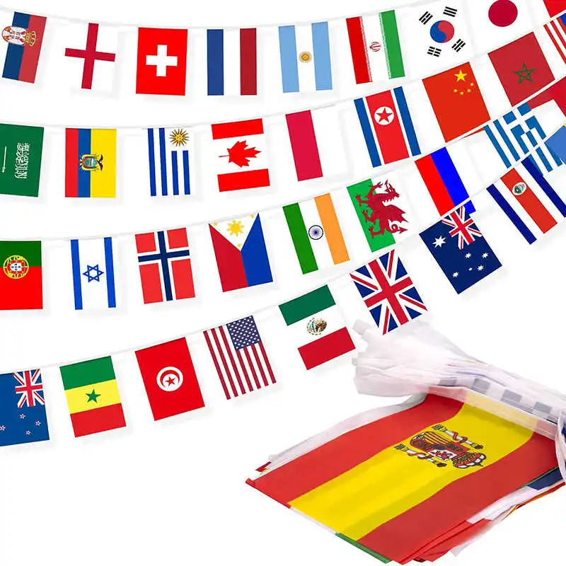 100 Countries Hanging Flag 14x21cm Polyester Printed 25M Length World International Bunting Banners For Decoration Celebration